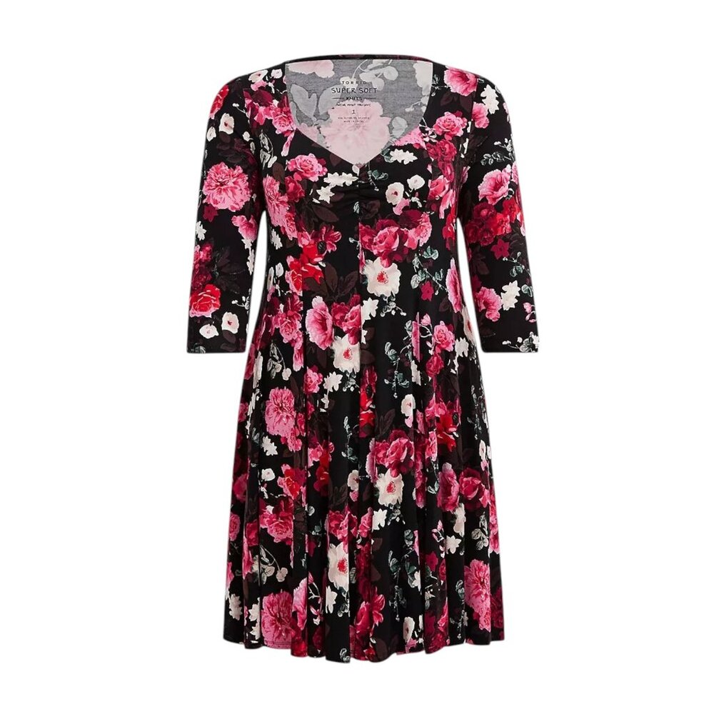 Torrid Super Soft Dark Floral Midi Sweetheart Skater Dress